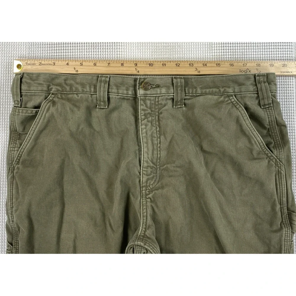 Carhartt Flannel Lined Twill Dungaree Pants Men's 38 x 32 Green Workwear